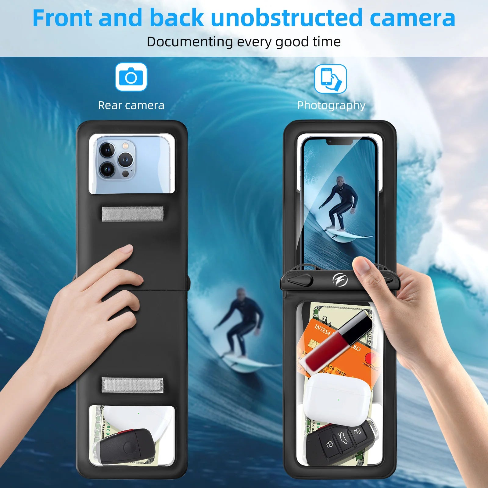 Waterproof Phone Pouch with Double Pockets – Underwater Dry Bag for iPhone, Samsung & More