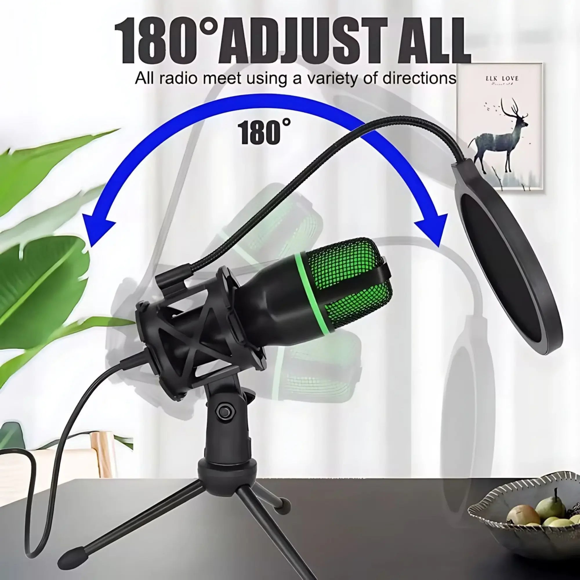 RGB Condenser Microphone Kit – Pro Mic with Tripod for Streaming, YouTube & Podcasts