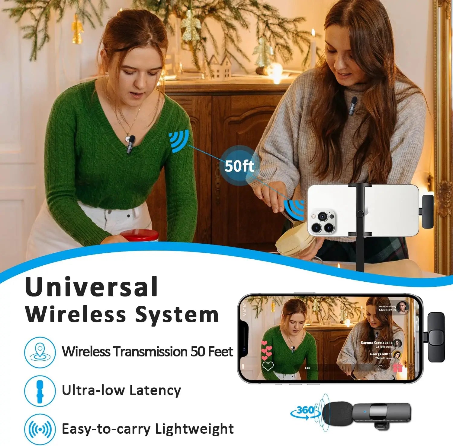  Pro Wireless Lavalier Mic – Clip-On Microphone for iPhone & Android | Ideal for Interviews, Vlogs & Podcasts