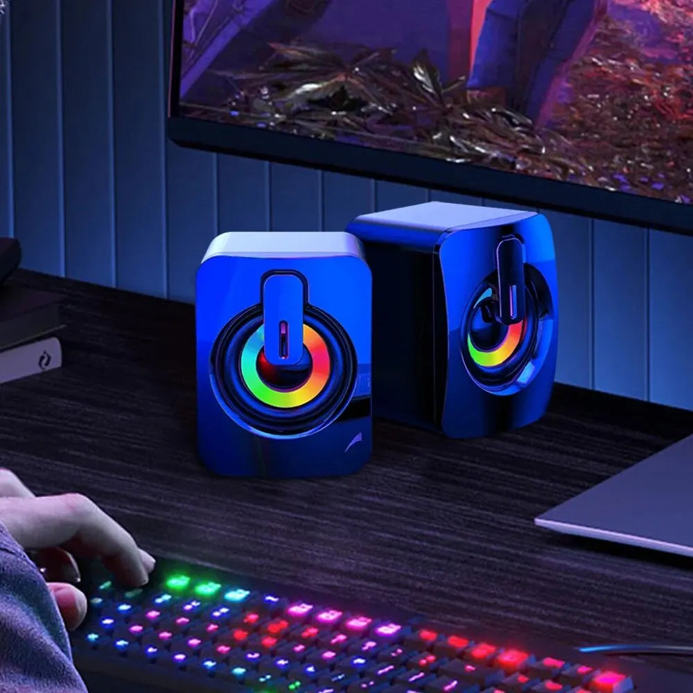 USB Computer Speakers with LED – HiFi Stereo Sound Bar with Microphone for Desktop PC & Laptop