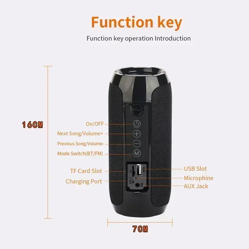 Portable Waterproof Bluetooth Speaker with Subwoofer – Outdoor Stereo Sound, FM Radio & TF Card Support