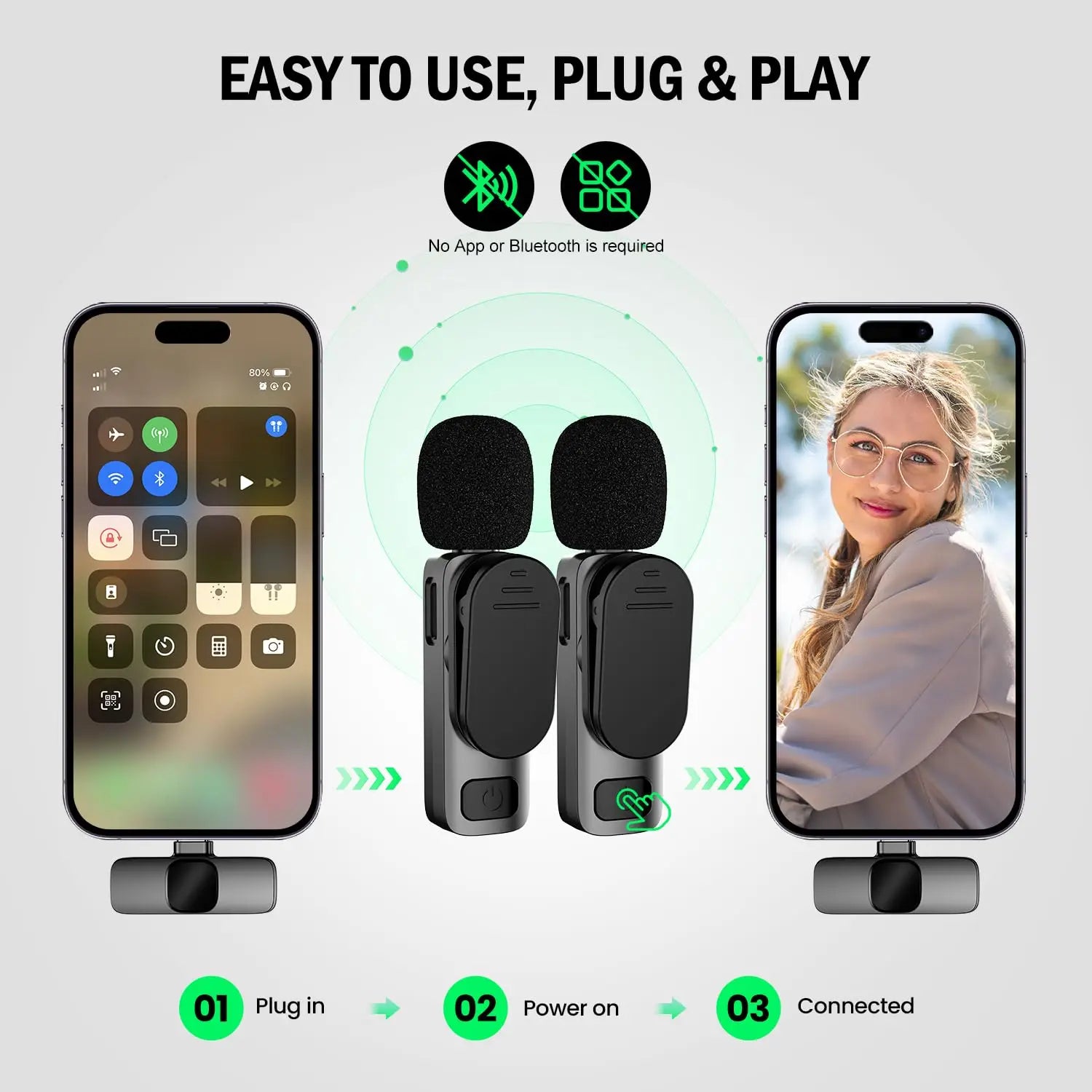Mini Wireless Lavalier Mic with Windproof Cover – For iPhone 16, Vlogging & YouTube Recording