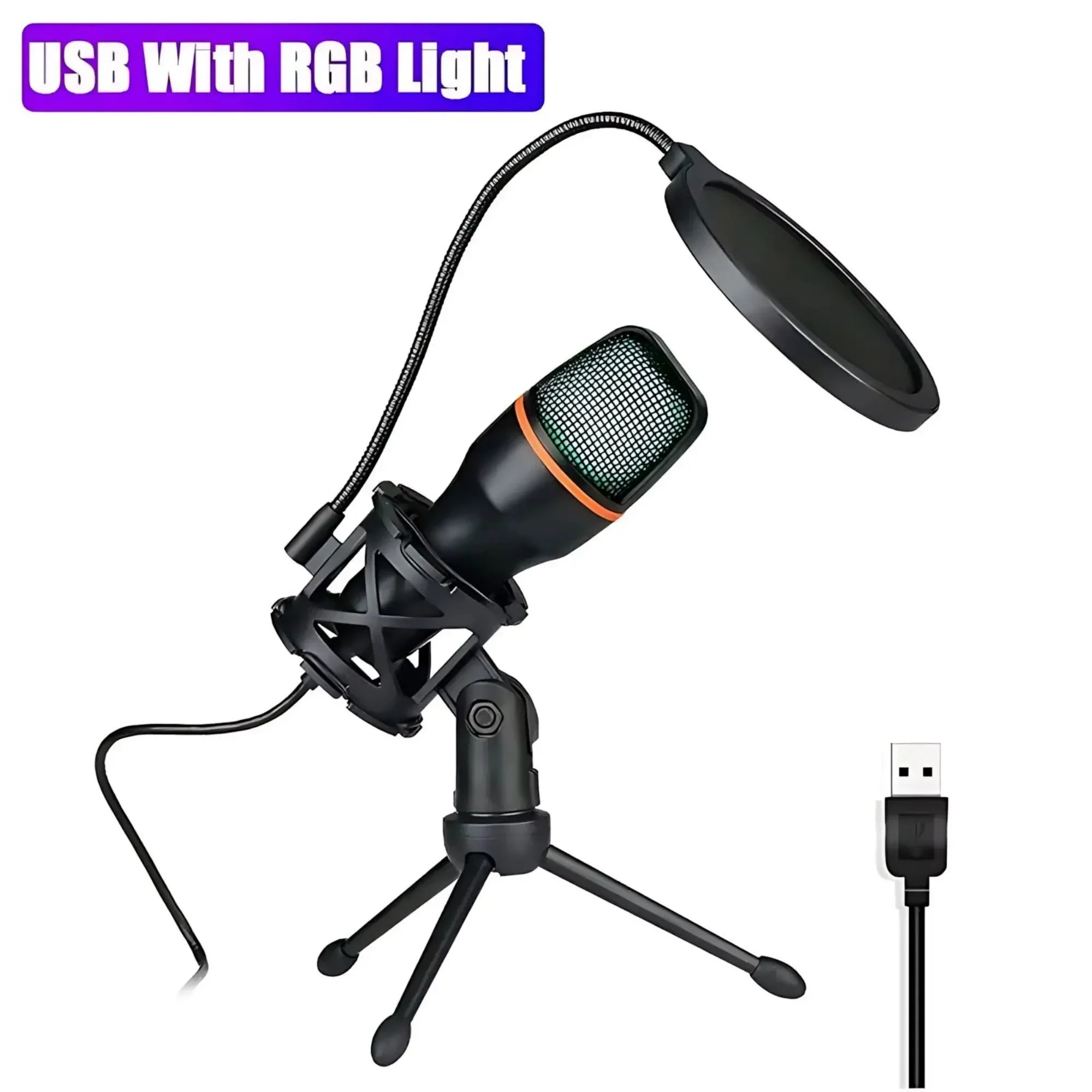 RGB Condenser Microphone Kit – Pro Mic with Tripod for Streaming, YouTube & Podcasts