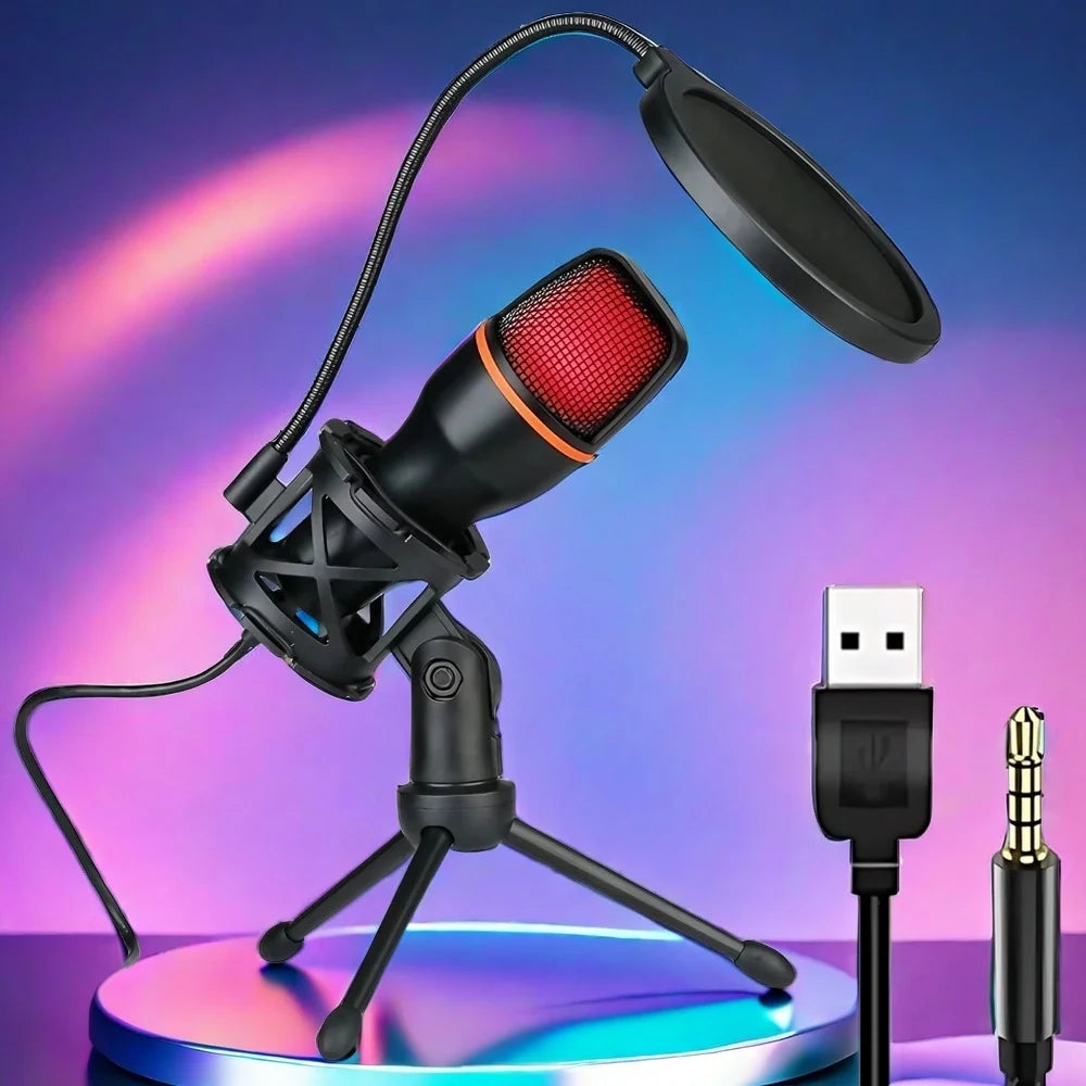 RGB Condenser Microphone Kit – Pro Mic with Tripod for Streaming, YouTube & Podcasts