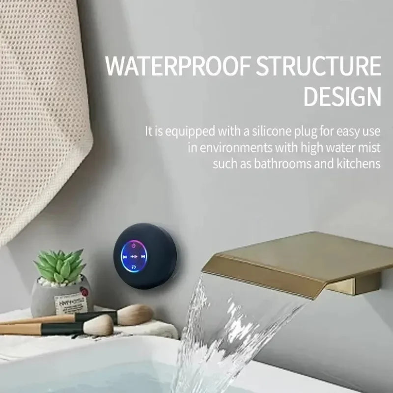 Mini Waterproof Bluetooth Speaker – LED, Suction Cup, Portable Shower & Outdoor Use