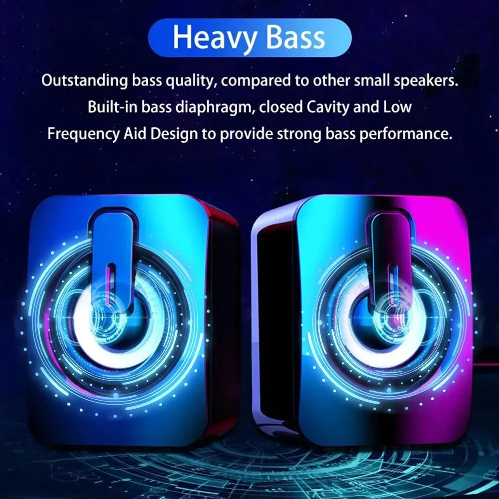USB Computer Speakers with LED – HiFi Stereo Sound Bar with Microphone for Desktop PC & Laptop