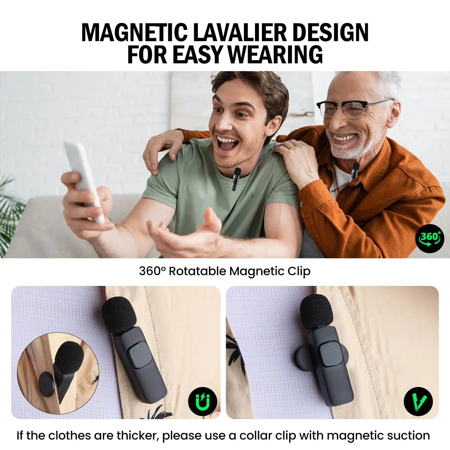 Mini Wireless Lavalier Mic with Windproof Cover – For iPhone 16, Vlogging & YouTube Recording