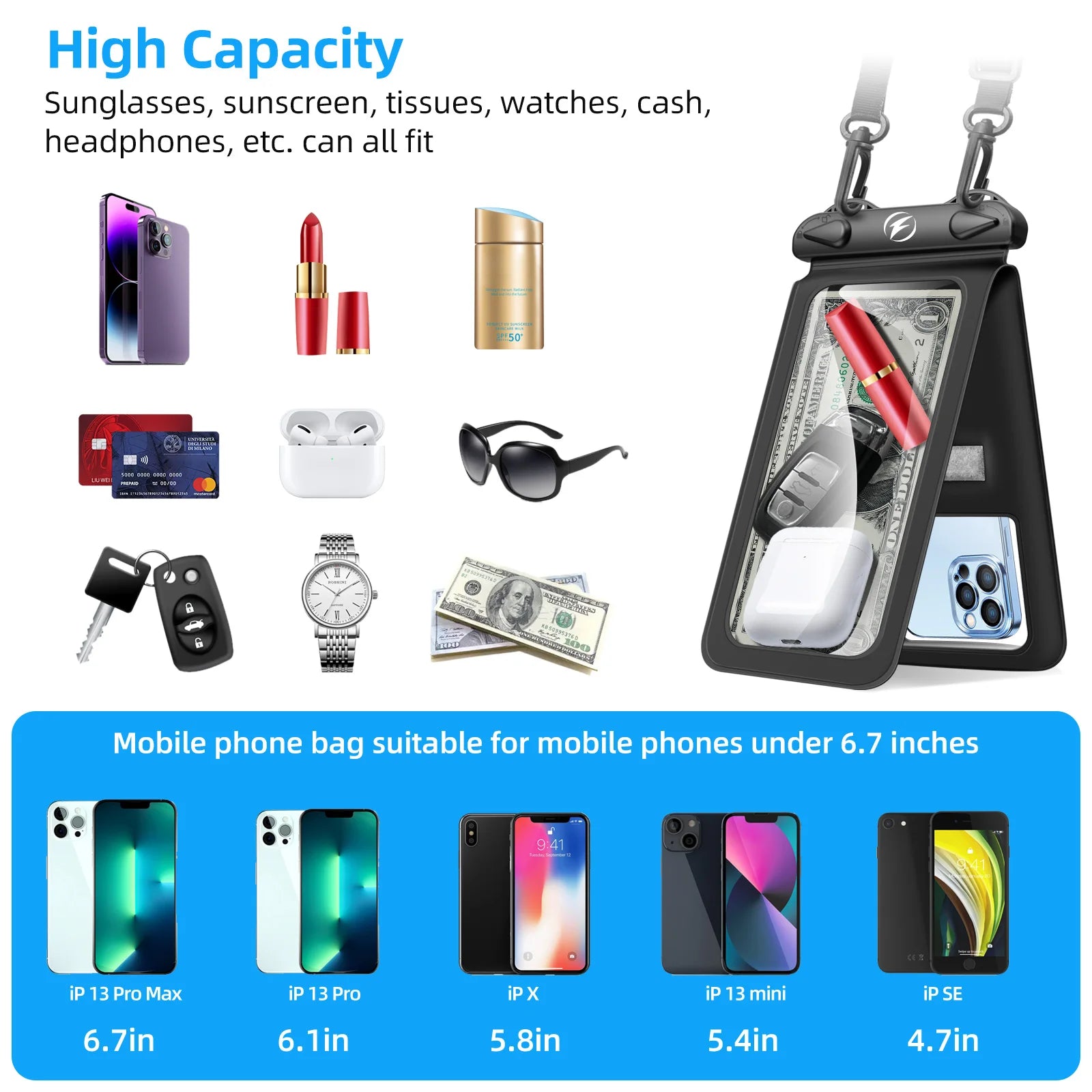 Waterproof Phone Pouch with Double Pockets – Underwater Dry Bag for iPhone, Samsung & More