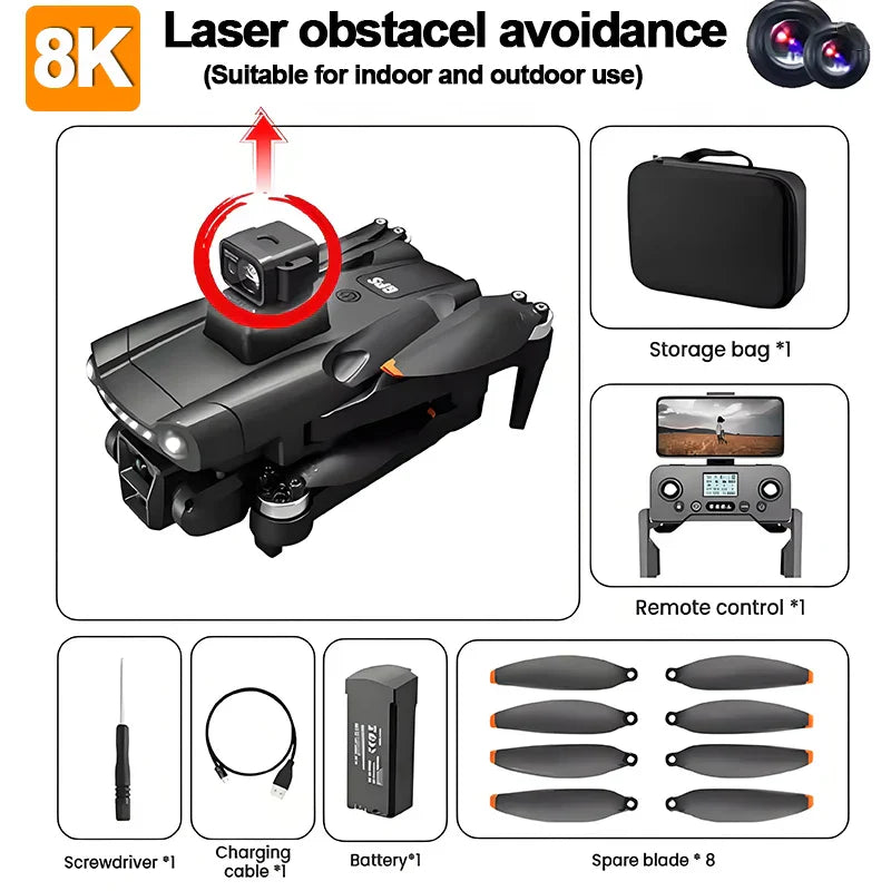 8K Pro GPS Drone with HD Camera, Foldable Design & Obstacle Avoidance