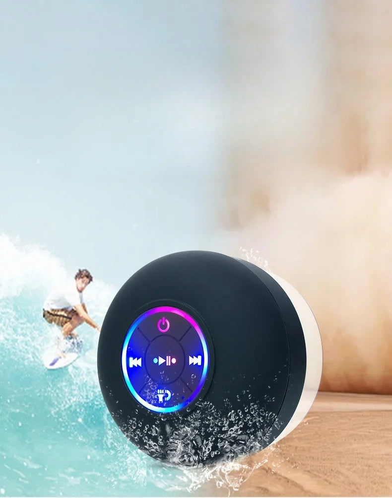 Mini Waterproof Bluetooth Speaker – LED, Suction Cup, Portable Shower & Outdoor Use